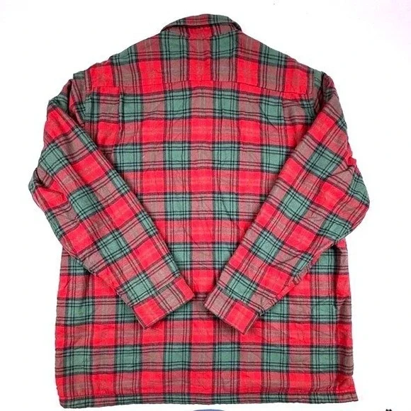 VTG LL Bean Traditional Fit Plaid Flannel Lined Shirt Jacket Red Green Mens L‎ - Picture 3 of 8